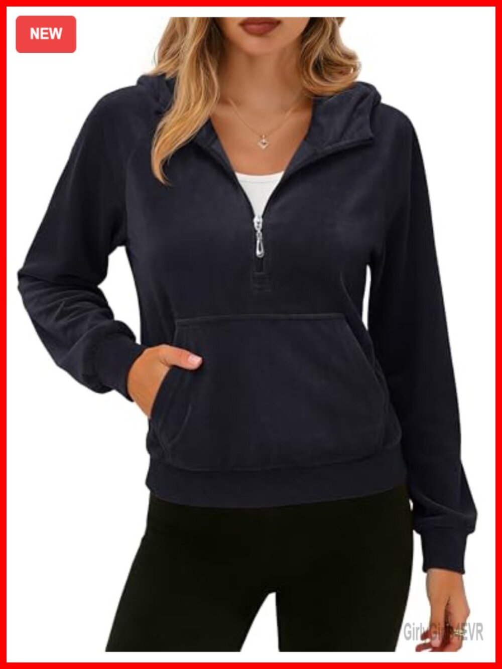 Women's Cropped Hoodie Velour Half Zip Sweatshirt with Pocket Long Sleeve